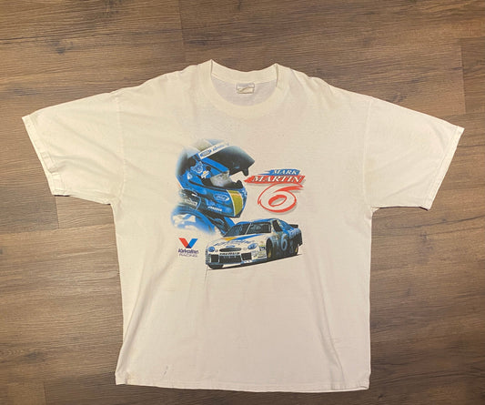 Mark Martin Valvoline Racing NASCAR Graphic Tee | Size XL | Vintage 2000s Double Sided Racing White T-Shirt | Free Shipping to USA |