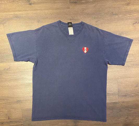 Air Jordan Small Patch Graphic Tee | Size Large | Vintage 1990s Jordan Branded Blue T-Shirt | Double Sided Graphic | Free Shipping to USA |