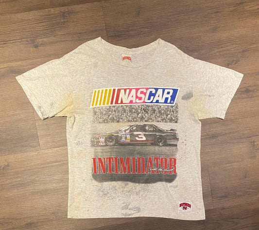 Dale Earnhardt The Intimidator Graphic Tee | Size Large | Vintage 1990s NASCAR Racing Grey Nutmeg T-Shirt | Free Shipping to USA |