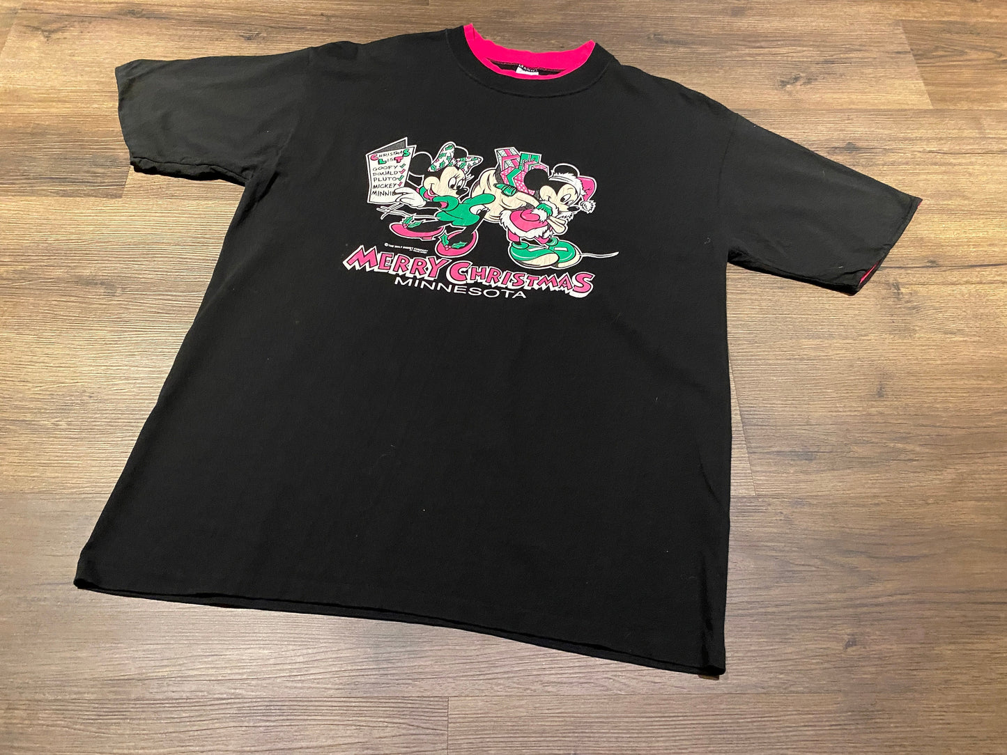 Mickey & Minnie Merry Christmas Graphic Tee | Size XL | Vintage 1990s Single Stitch Black T-Shirt | Made in USA | Free Shipping to USA |