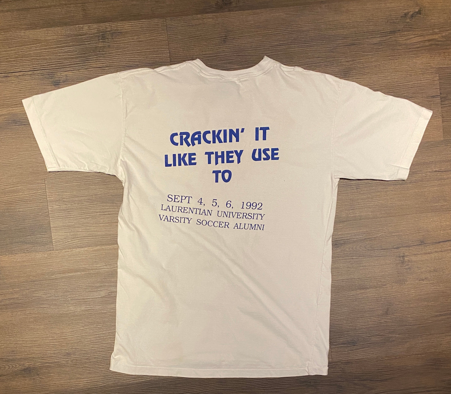 Crackin' It At Laurentian University Graphic Tee | Size XL | Vintage 1990s College White T-Shirt | Sudbury, Ontario | Free Shipping to USA |