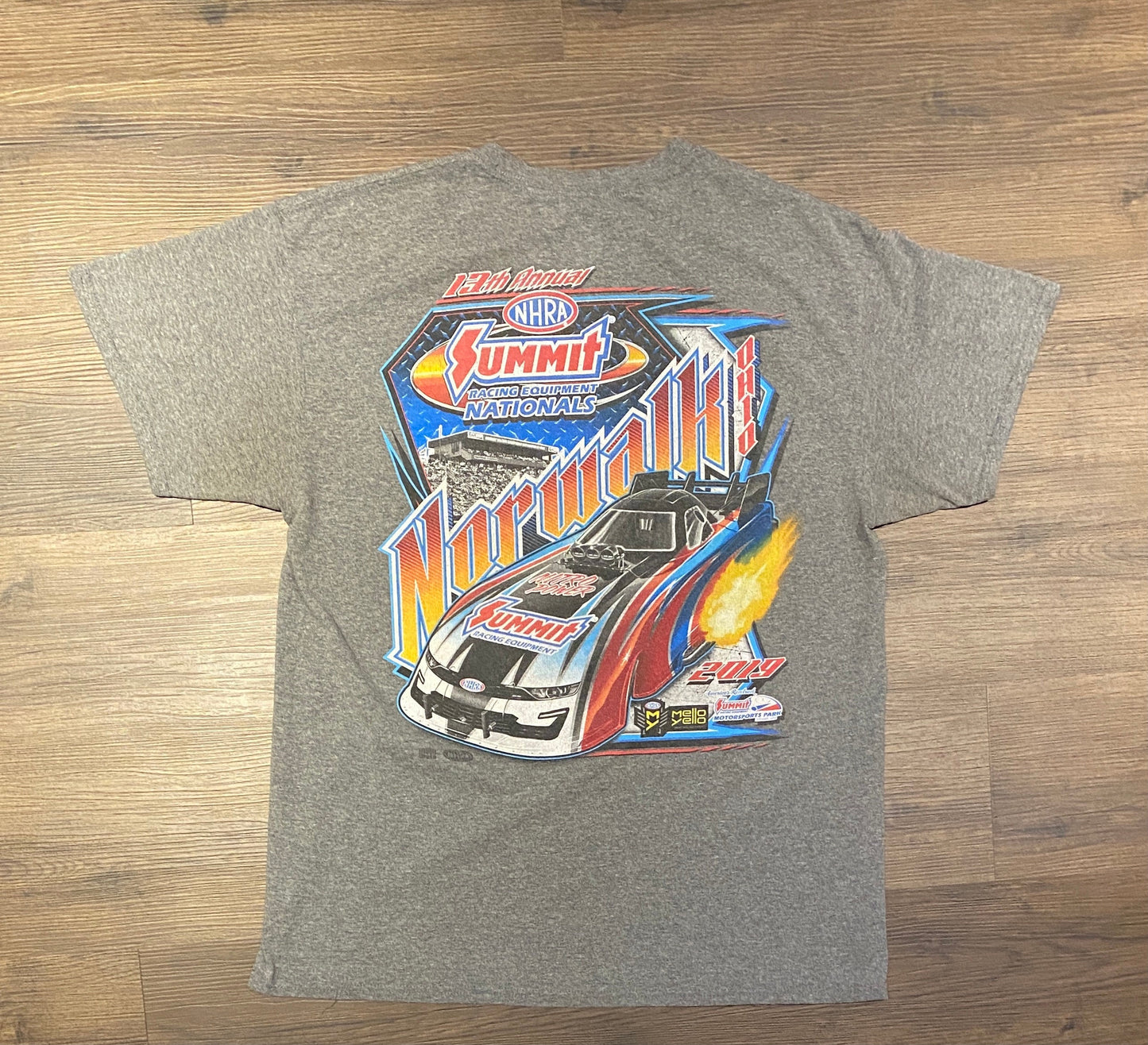 13th Annual NHRA Summit Racing Nationals Graphic Tee | Size Large | Modern Racing Grey & Red T-Shirt | Free Shipping to America |