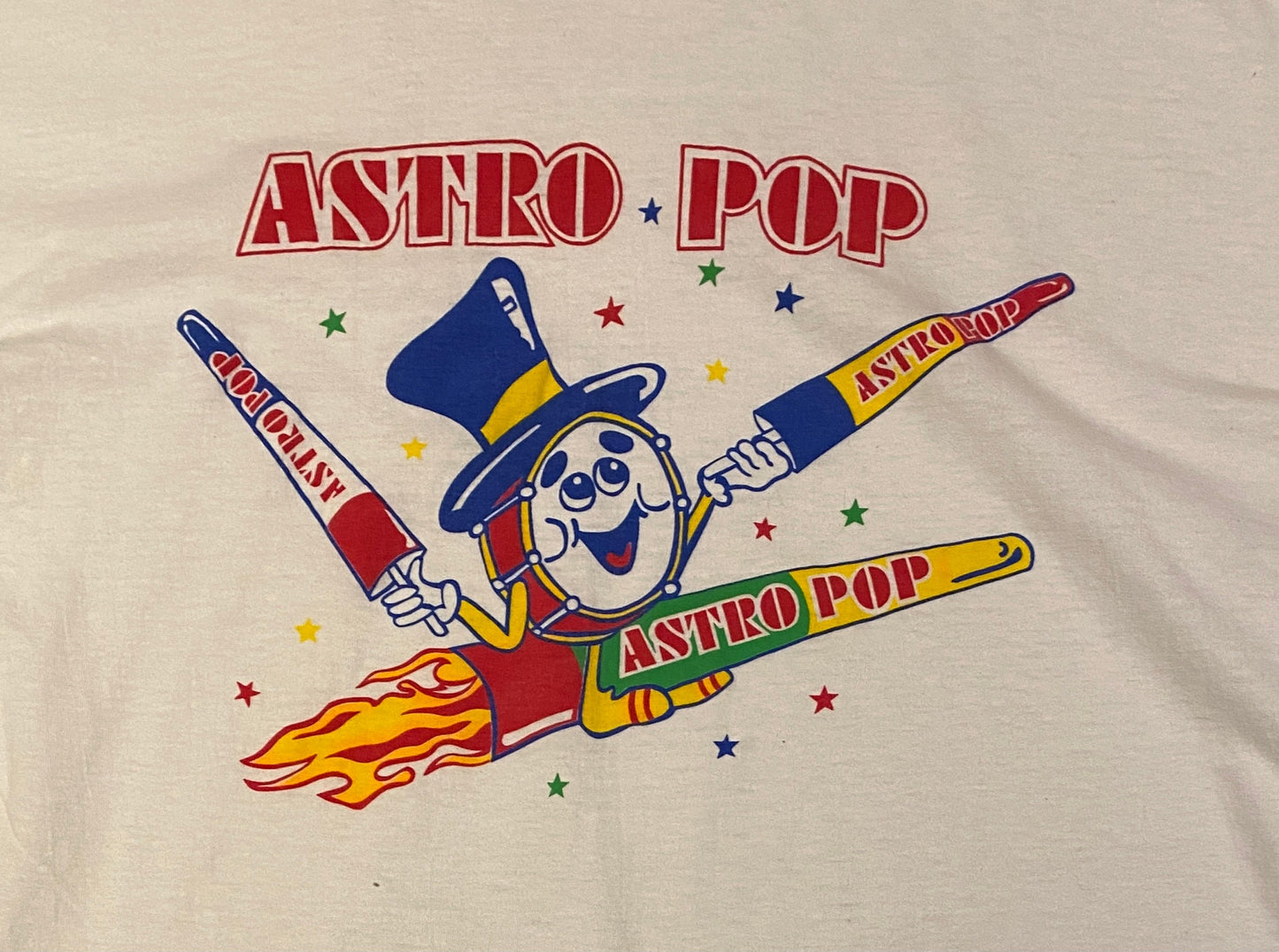 Astro Pops Lollipop Graphic Tee | One Size Fits All | Vintage 1990s Candy White Promotional T-Shirt | Free Shipping to USA |