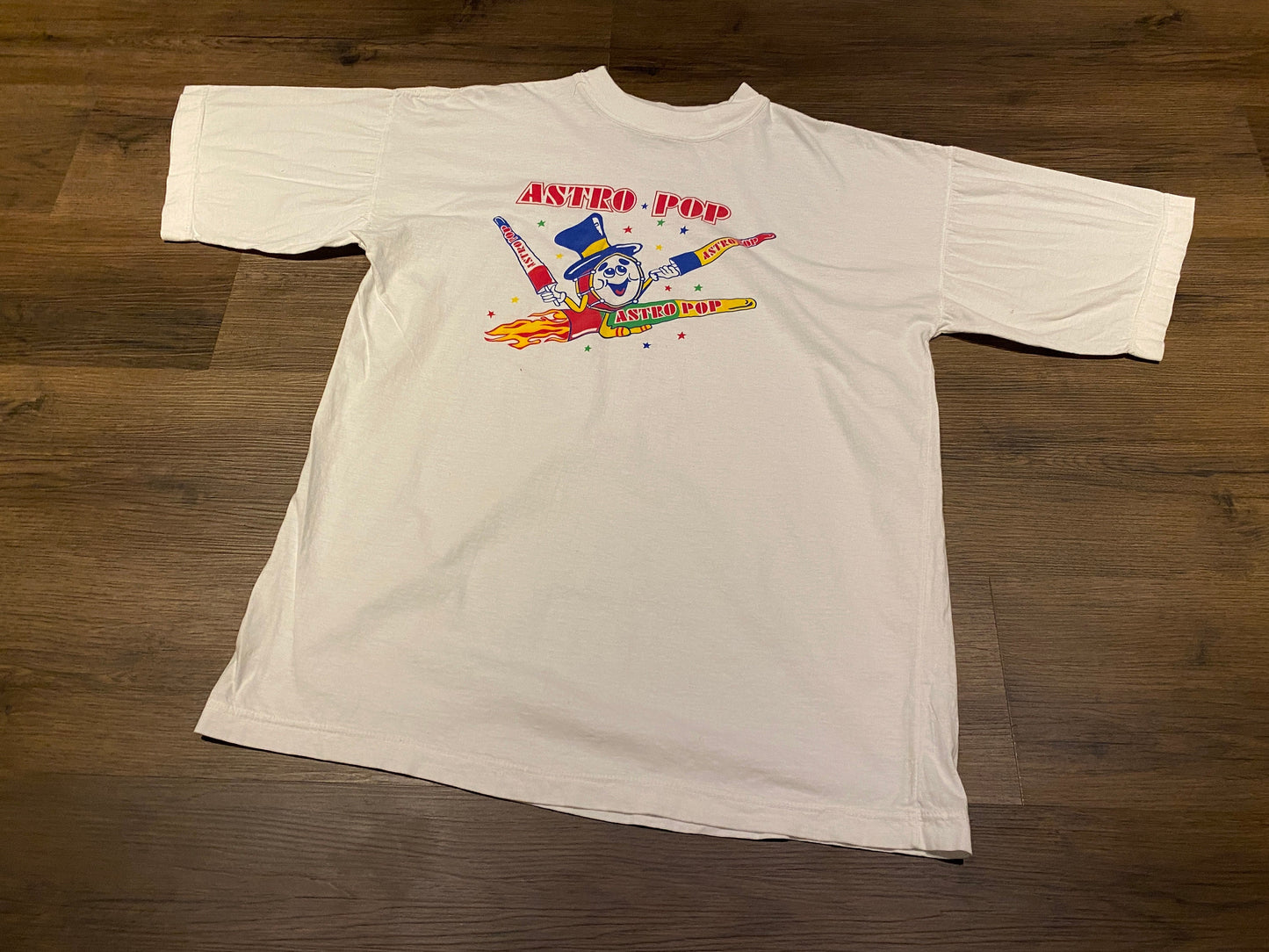 Astro Pops Lollipop Graphic Tee | One Size Fits All | Vintage 1990s Candy White Promotional T-Shirt | Free Shipping to USA |