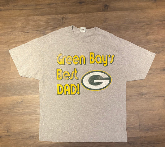 Green Bay's Best Dad Graphic Tee | Size XX-Large | Vintage 2000s NFL Football Grey T-Shirt | NFL Apparel Tag | Free Shipping to America |