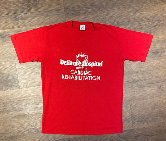 Defiance Hospital Cardiac Rehabilitation Graphic Tee | Size Large | Vintage 1990s Red T-Shirt | Defiance, Ohio | Free Shipping to USA |