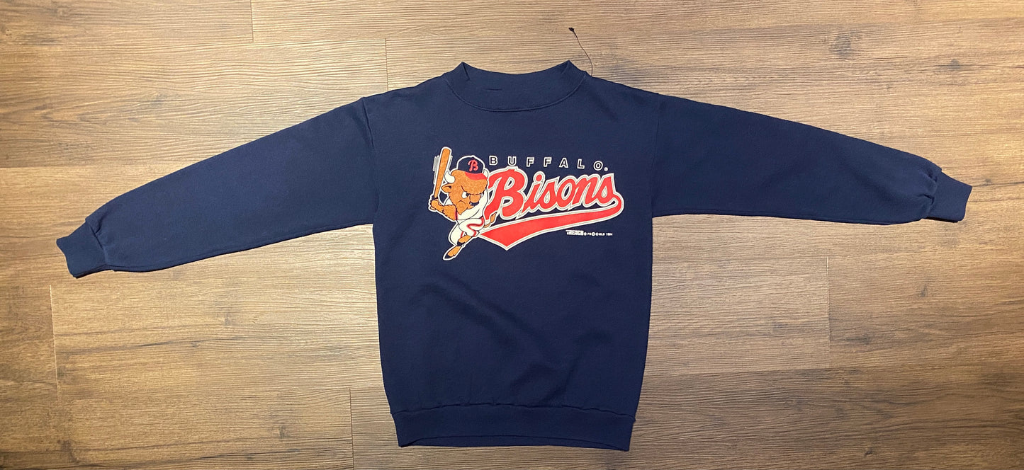 Buffalo Bisons MLB Affiliate Graphic Crewneck | Size Youth Large | Vintage 1990s Pirates Affiliate Blue Sweater | Free Shipping to USA |