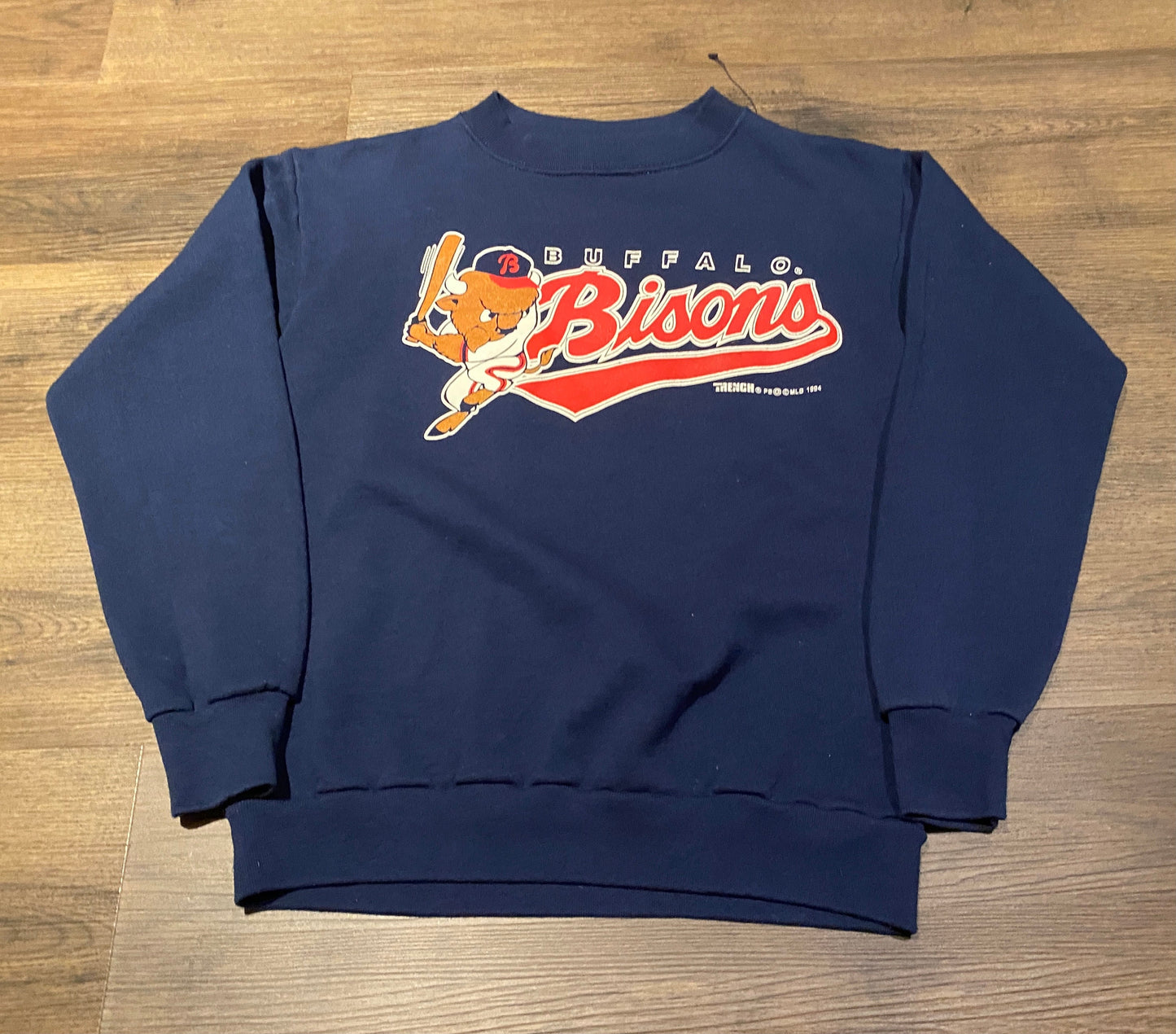 Buffalo Bisons MLB Affiliate Graphic Crewneck | Size Youth Large | Vintage 1990s Pirates Affiliate Blue Sweater | Free Shipping to USA |