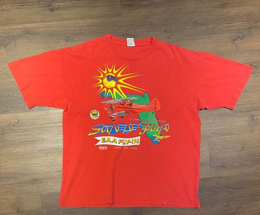 EAA Fly-In Sun N' Fun Graphic Tee | Size X-Large | Vintage 1990s Lakeland, Florida Pink T-Shirt | Made in USA | Free Shipping to USA |