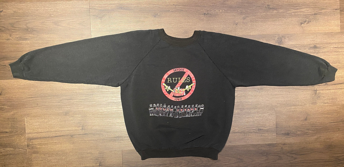 The Des Moines Skydivers (The Couch Freaks) Graphic Crewneck | Size XL | Vintage 1990s Black Sweater | Free Shipping to USA |