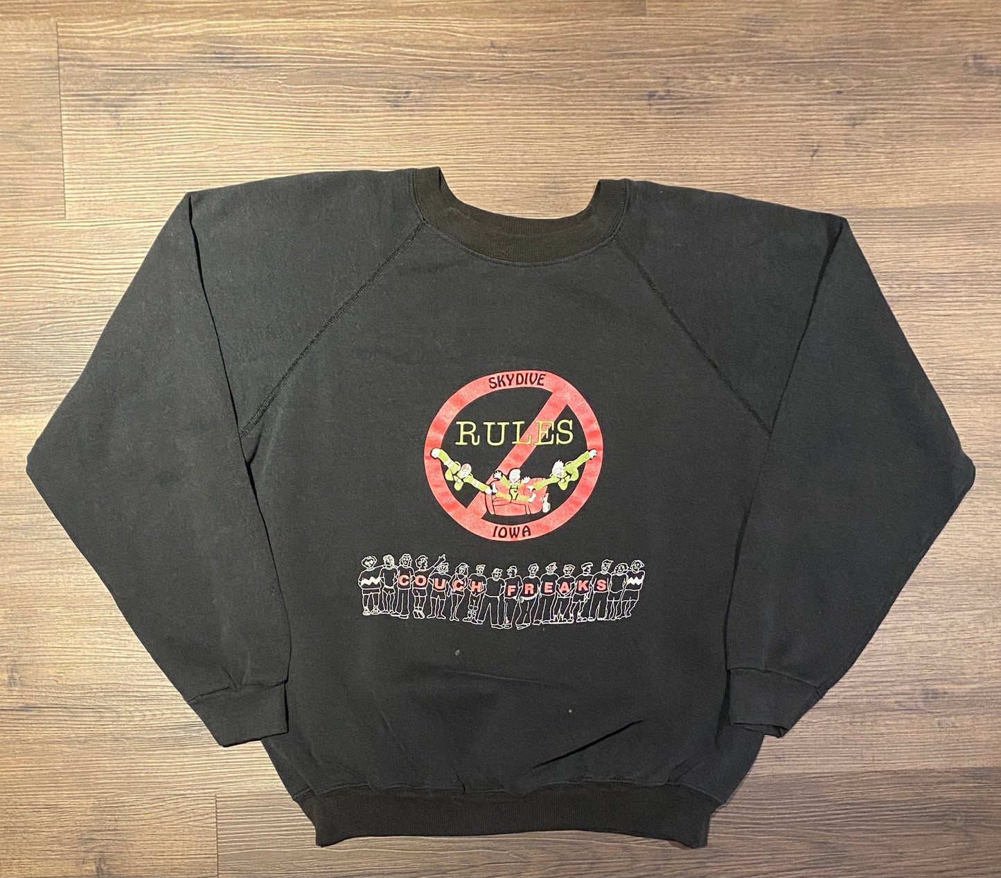 The Des Moines Skydivers (The Couch Freaks) Graphic Crewneck | Size XL | Vintage 1990s Black Sweater | Free Shipping to USA |