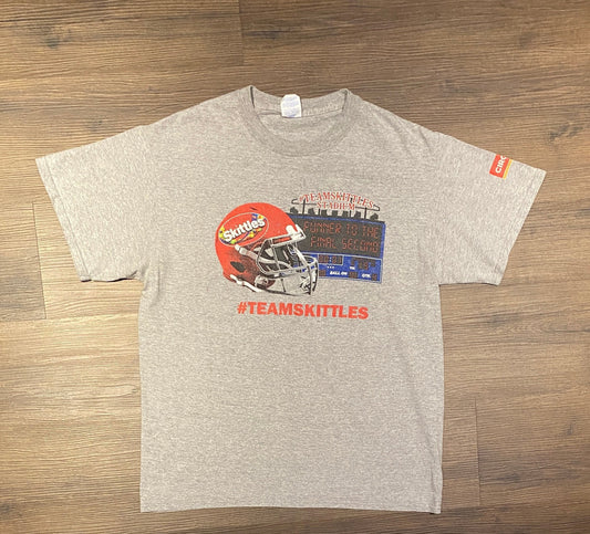 Team Skittles Stadium Graphic Tee | Size Medium | Vintage 2000s Candy Promotional Grey T-Shirt | Football Graphic | Free Shipping to USA |