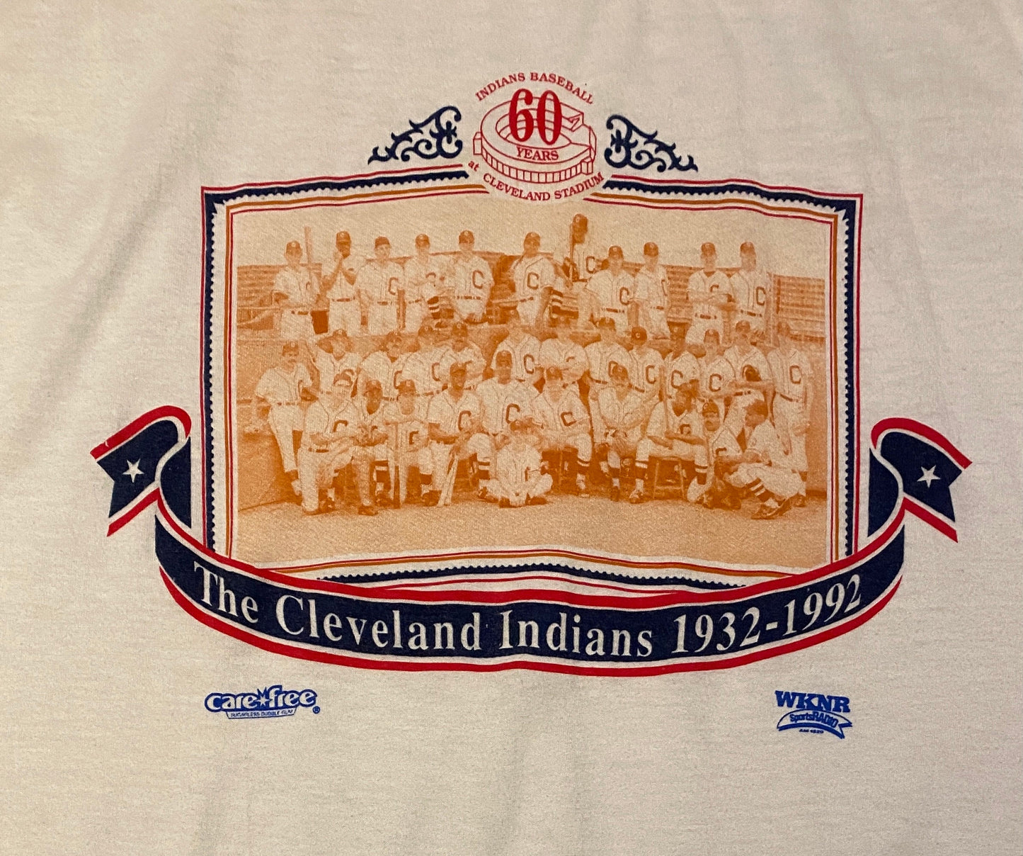 Cleveland Indians 60 Year Anniversary Graphic Tee | Size XL | Vintage 1990s MLB Baseball Single Stitch White T-Shirt | Free Shipping to USA|