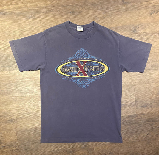 Team Xtreme Extreme Times Demand Extreme Faith Graphic Tee | Size Large | Vintage 1990s Blue T-Shirt | Made in USA | Free Shipping to USA |