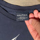 Nautica Spell Out Embroidered Logo Graphic Tee | Size Large | Vintage 1990s Branded Blue T-Shirt | Free Shipping to USA |