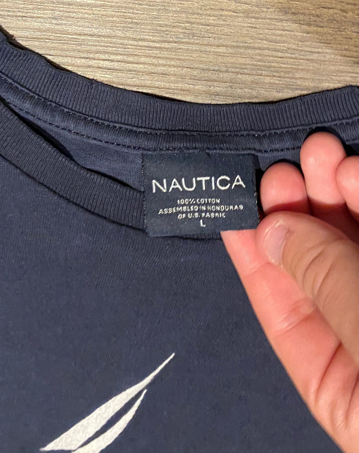 Nautica Spell Out Embroidered Logo Graphic Tee | Size Large | Vintage 1990s Branded Blue T-Shirt | Free Shipping to USA |