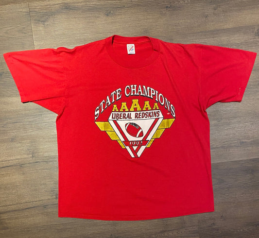 Liberal High School State Champions Graphic Tee | Size XXL | Vintage 1990s Kansas High School Red T-Shirt | Free Shipping to USA |