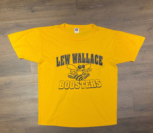 Lew Wallace Boosters Graphic Tee | Size Large | Vintage 1990s College University Band Yellow T-Shirt | Made in USA | Free Shipping to USA |