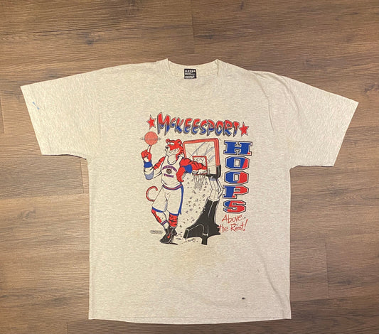 McKeesport Tigers Hoops Champions Graphic Tee | Size XL | Vintage 1990s Grey Single Stitch T-Shirt | Made in USA | Free Shipping to USA |