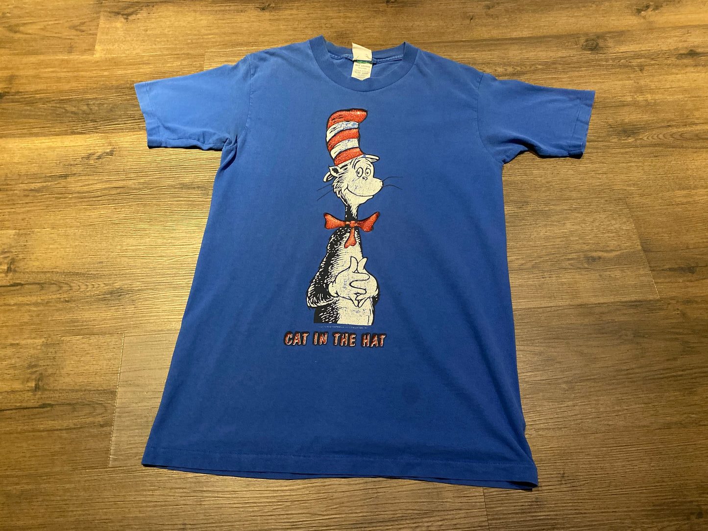 Cat In The Hat Dr. Seuss Graphic Tee | Size Bigger | Vintage 1990s Single Stitch Cartoon Character Blue T-Shirt | Free Shipping to USA|