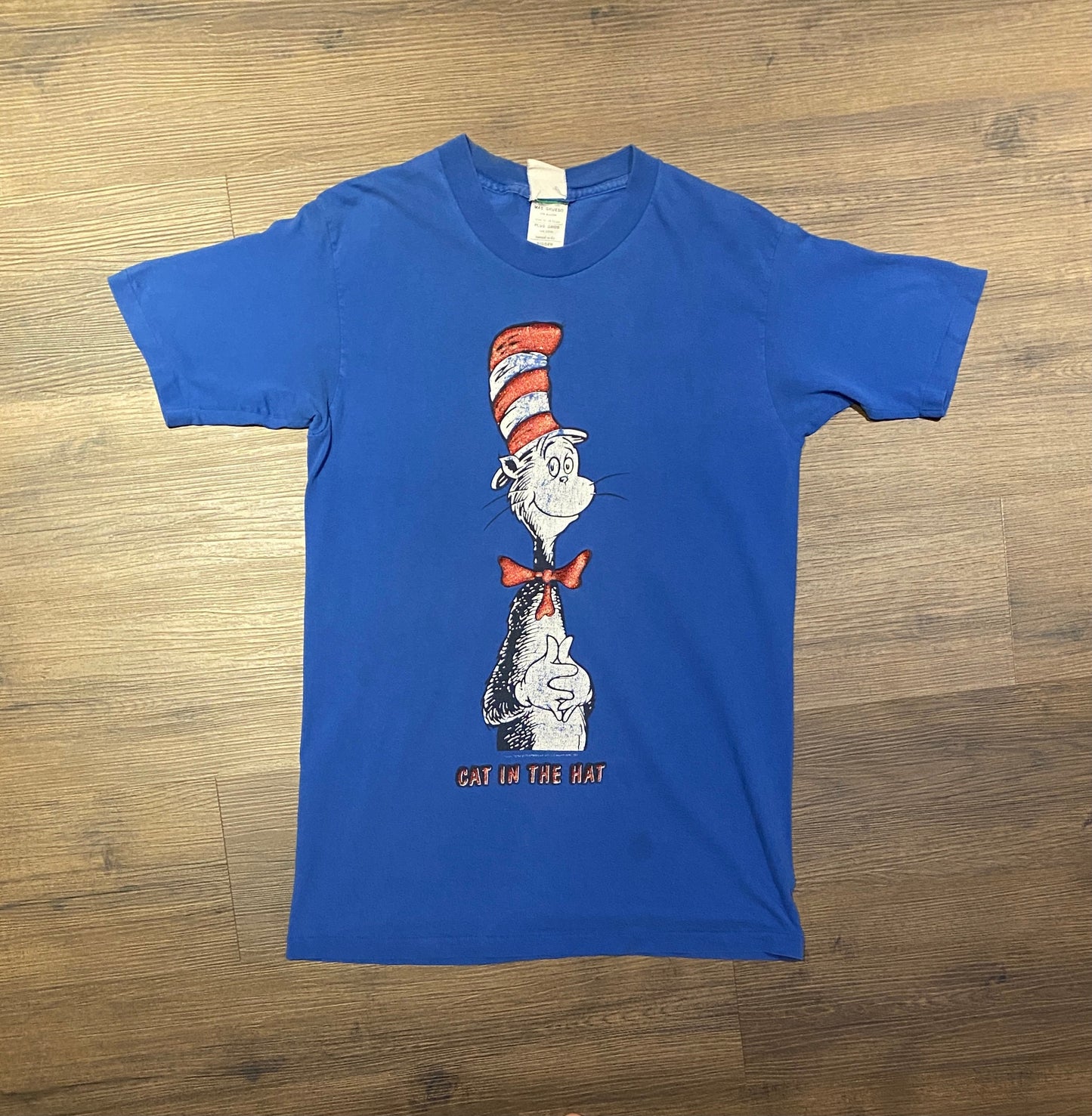 Cat In The Hat Dr. Seuss Graphic Tee | Size Bigger | Vintage 1990s Single Stitch Cartoon Character Blue T-Shirt | Free Shipping to USA|