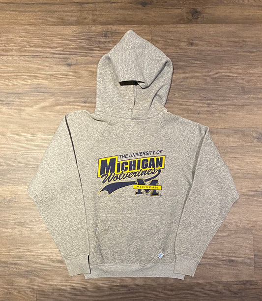 University of Michigan Wolverines Graphic Hoodie | Size Small | Vintage 1990s College Football Grey Sweatshirt | Free Shipping to USA |