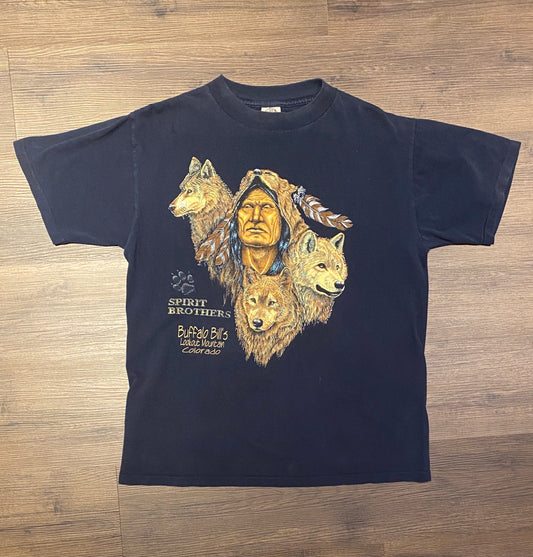 Buffalo Bill's Lookout Mountain, Colorado Graphic Tee | Size Large | Vintage 1990s Single Stitch Wolf Blue T-Shirt | Free Shipping to USA |