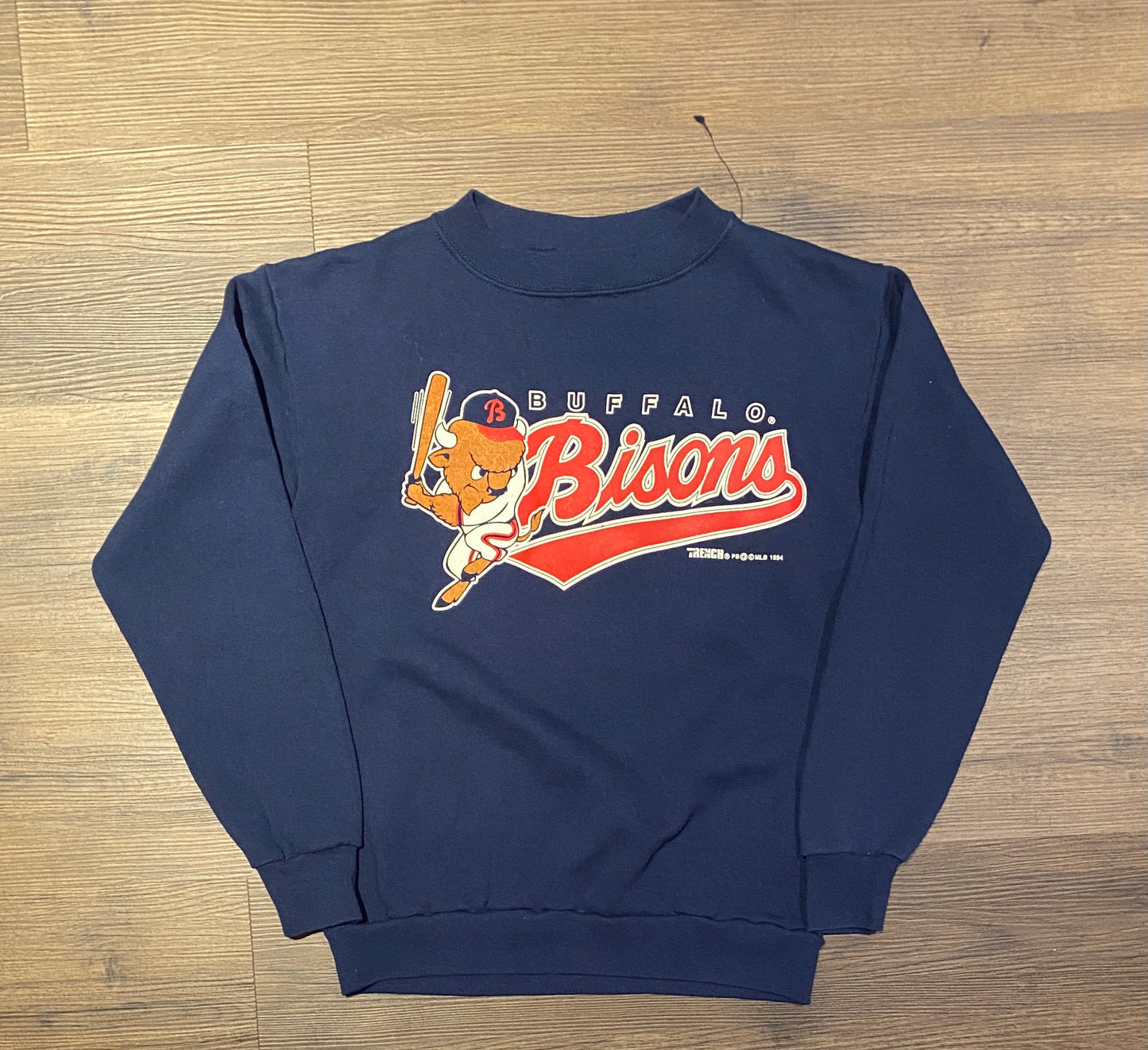 Buffalo Bisons MLB Affiliate Graphic Crewneck | Size Youth Large | Vintage 1990s Pirates Affiliate Blue Sweater | Free Shipping to USA |