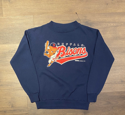 Buffalo Bisons MLB Affiliate Graphic Crewneck | Size Youth Large | Vintage 1990s Pirates Affiliate Blue Sweater | Free Shipping to USA |