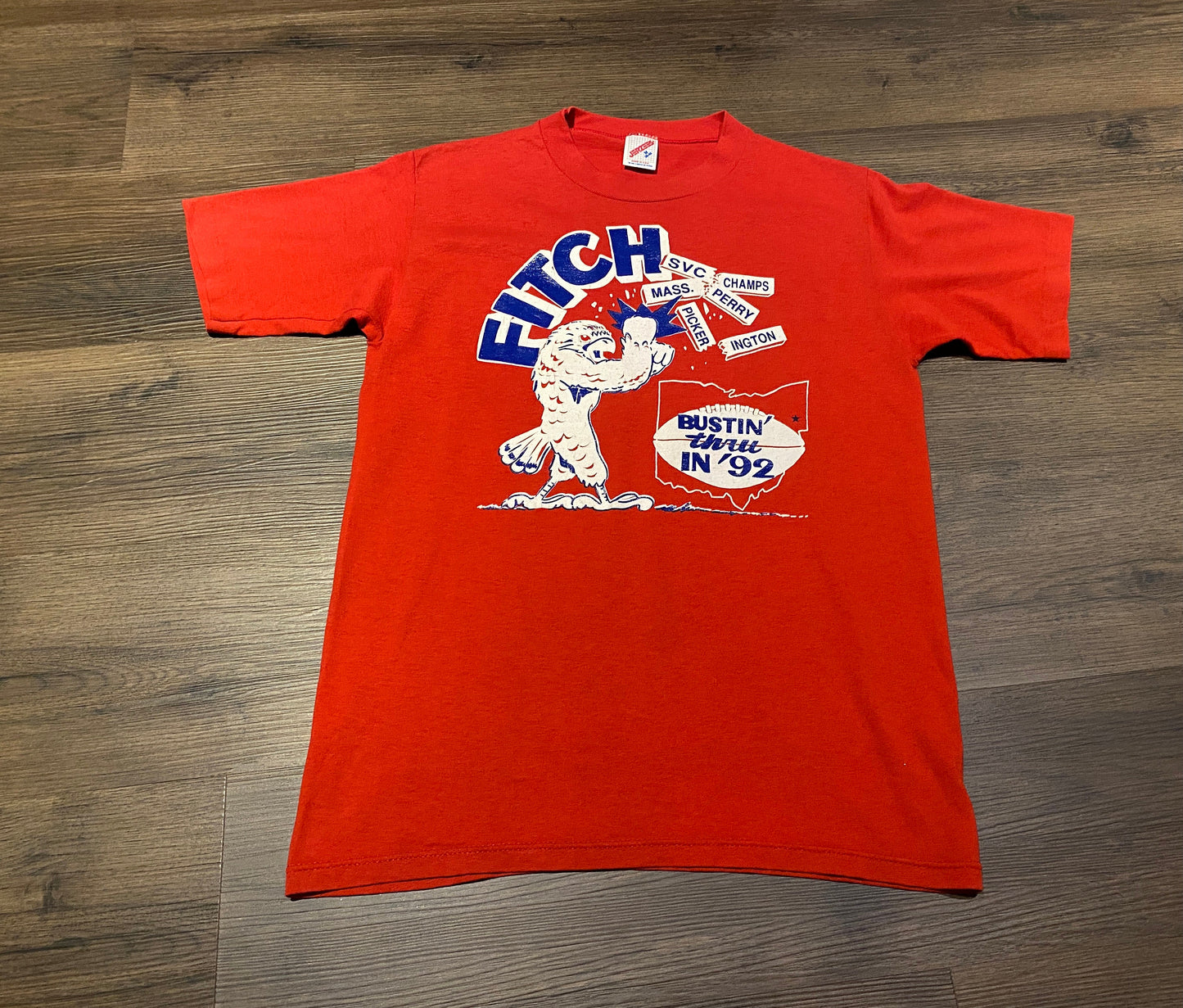 Austintown Fitch High School Bustin' Thru In 1992 Graphic Tee | Size Medium | Vintage 1990s Red T-Shirt | Made in USA |Free Shipping to USA|