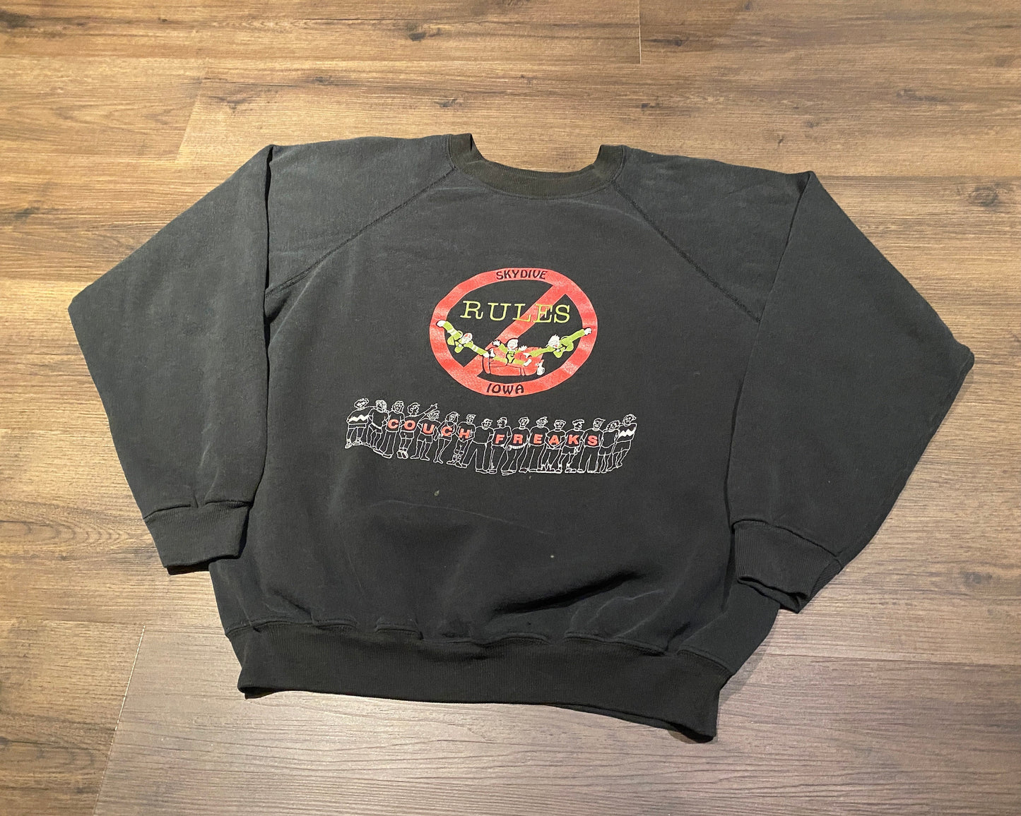 The Des Moines Skydivers (The Couch Freaks) Graphic Crewneck | Size XL | Vintage 1990s Black Sweater | Free Shipping to USA |