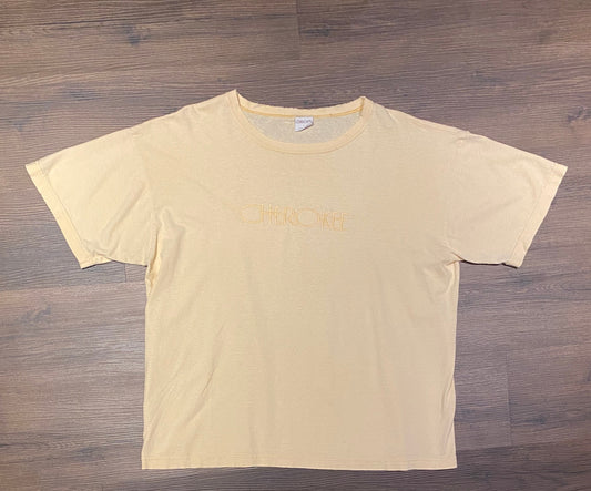 Cherokee Embroidered Graphic Tee | Size Large | Vintage 1990s Tourist Light Yellow T-Shirt | Made in USA | Free Shipping to USA |