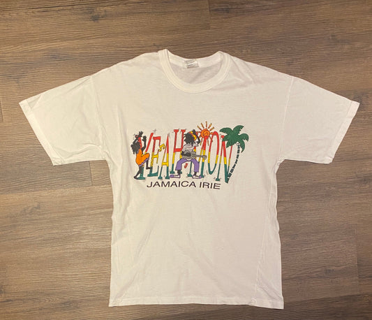 Yeah Mon Jamaica Irie Graphic Tee | Size XL | Vintage 1990s Single Stitch Tourist White T-Shirt | Free Shipping to USA |