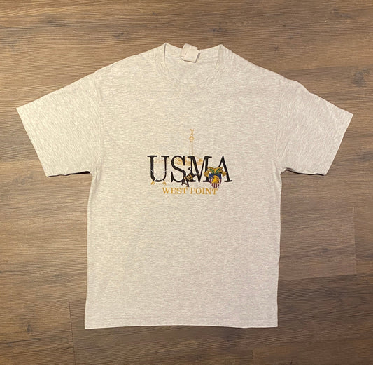 United States Military Academy West Point Embroidered Graphic Tee | Size Medium | Vintage 1990s Grey T-Shirt | Free Shipping to USA |