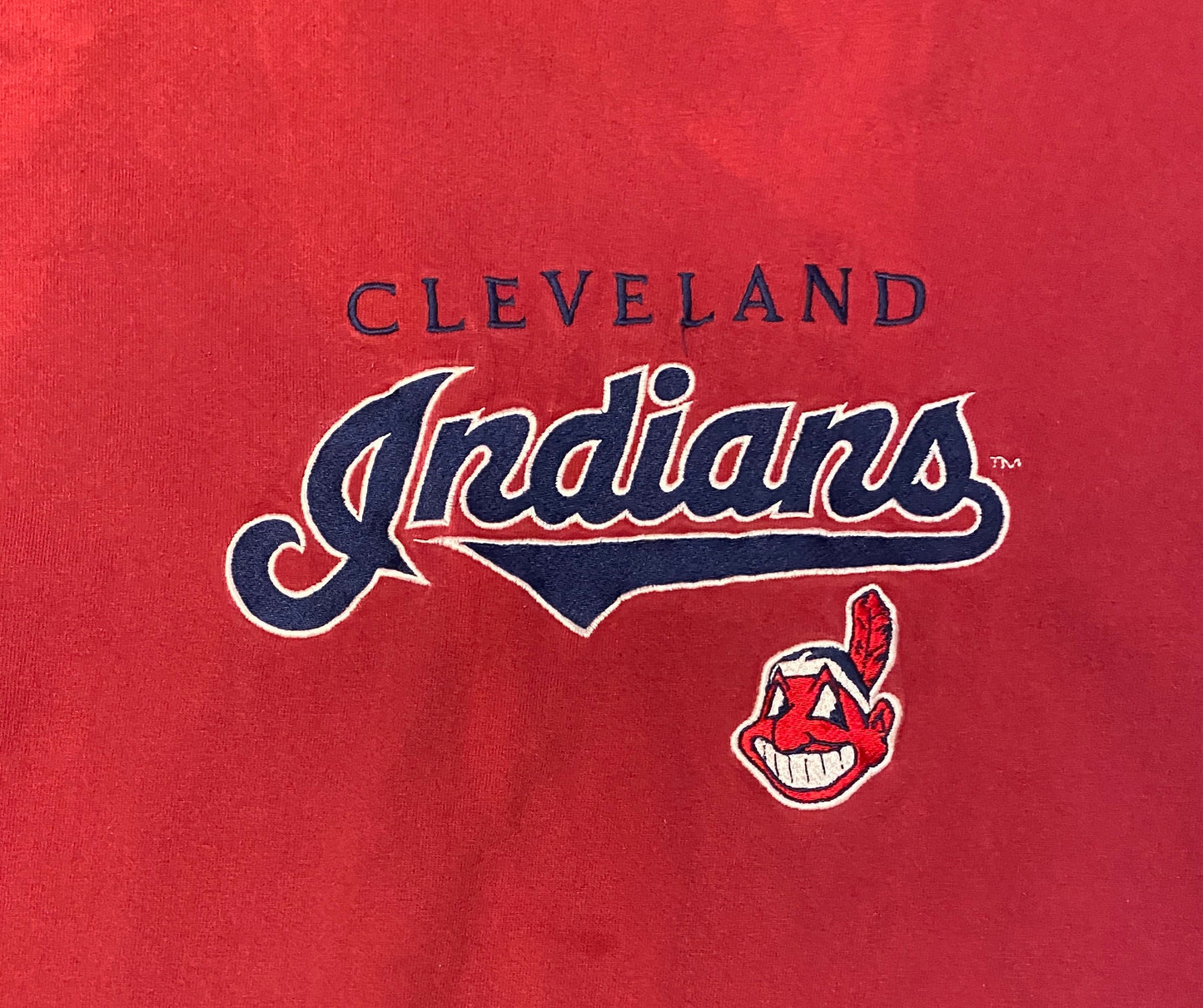 Cleveland Indians Embroidered Graphic Tee | Size Large | Vintage 1990s MLB Baseball Red T-Shirt | Made in Canada | Free Shipping to USA |