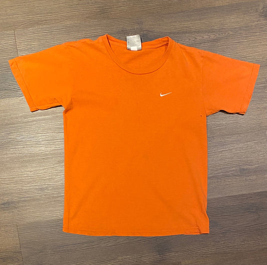 Nike Small Swoosh Embroidered Graphic Tee | Size Youth Medium | Vintage 2000s Nike Branded Orange T-Shirt | Free Shipping to USA |