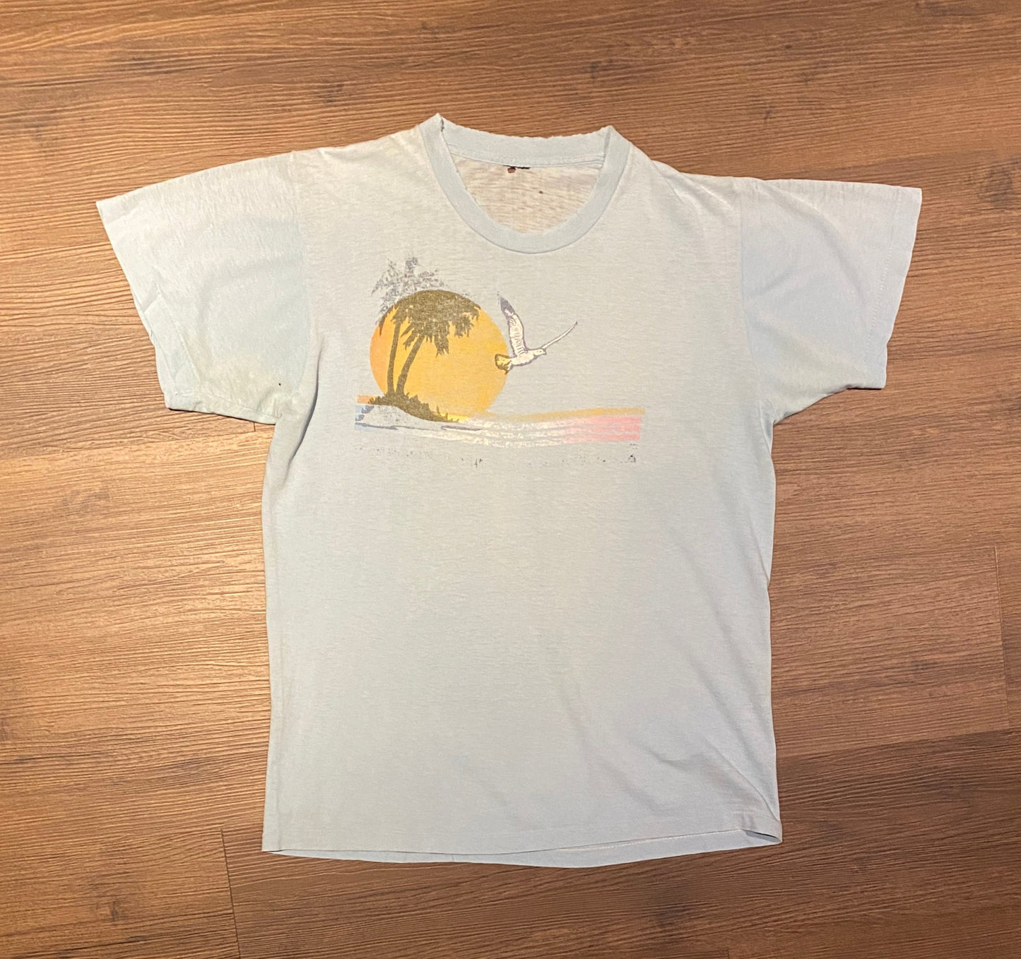 Bird & The Sun Graphic Tee | Size Medium | Vintage 1990s Retro Animal Single Stitch Blue T-Shirt | Scenic Graphic | Free Shipping to USA |