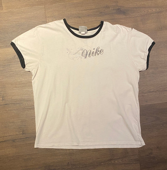 Nike Cursive Script Graphic Tee | Size Youth XXL | Vintage 2000s Nike Branded Silver Tag White T-Shirt | Free Shipping to USA |