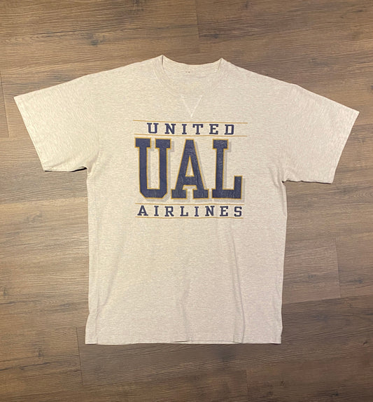 United Airlines UAL Graphic Tee | Size XL | Vintage 1990s Retro Promotional Company Grey T-Shirt | Free Shipping to USA |