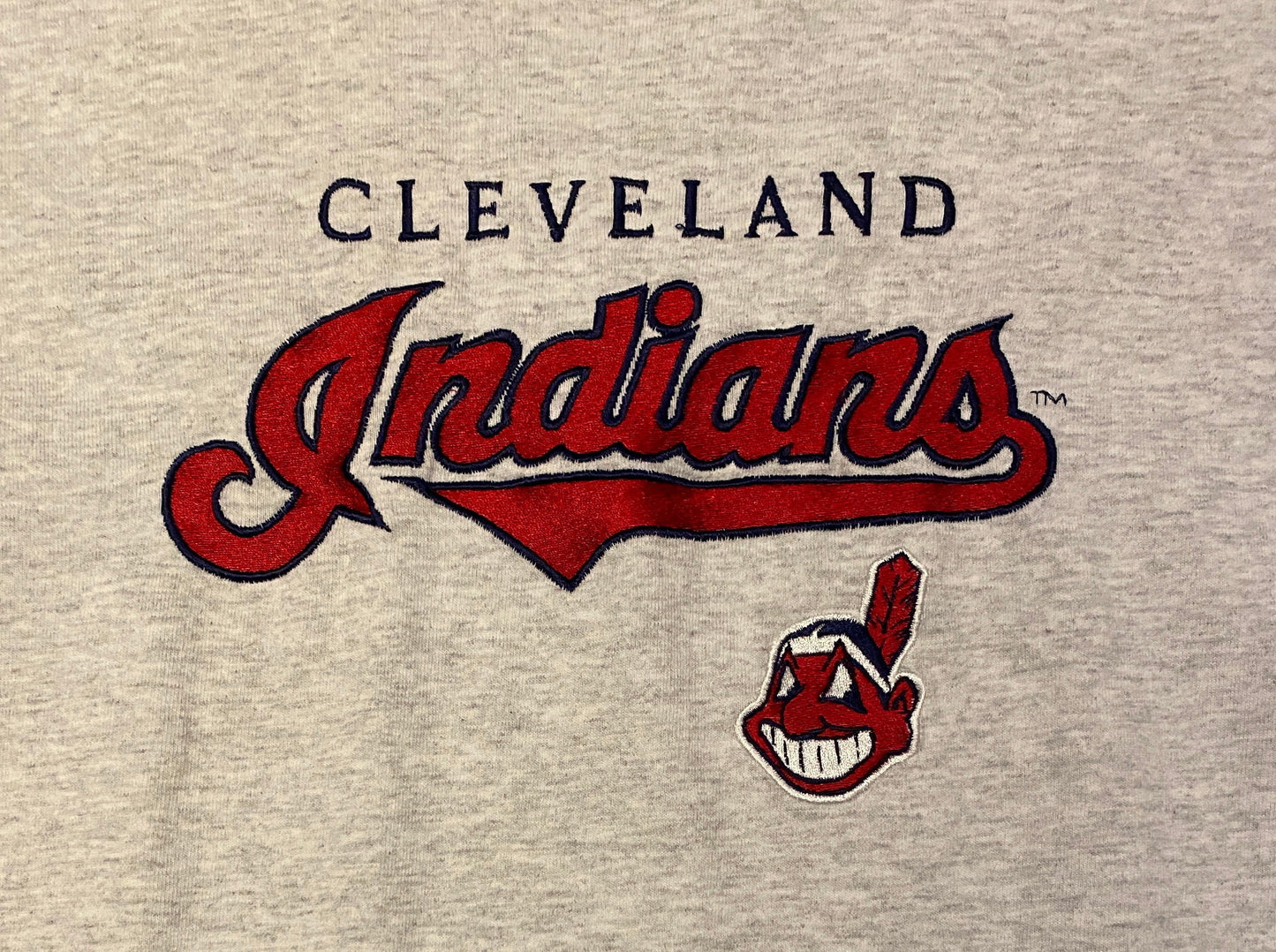 Cleveland Indians Embroidered Graphic Tee | Size Large | Vintage 1990s MLB Baseball Grey T-Shirt | Made in Canada | Free Shipping to USA |