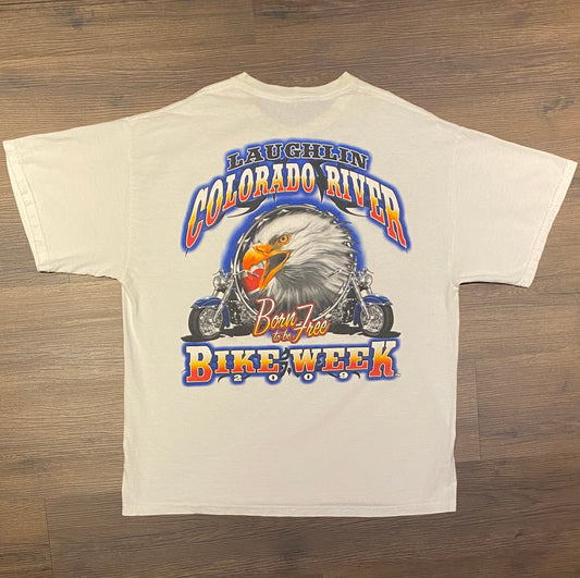 Laughlin Colorado River Bike Week Graphic Tee | Size XL | Vintage 2000s Biker White T-Shirt | Born To Be Free | Free Shipping to USA |