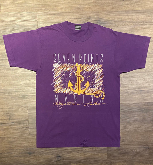 Seven Points Marina, Raystown Lake Graphic Tee | Size Large | Vintage 1990s Single Stitch Purple T-Shirt | Made in USA|Free Shipping to USA|