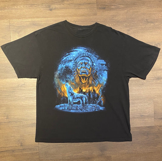 Wolves Howling At The Moon Scenic Graphic Tee | Size XL | Vintage 2000s Wolf Animal Blue & Black T-Shirt | Free Shipping to USA |