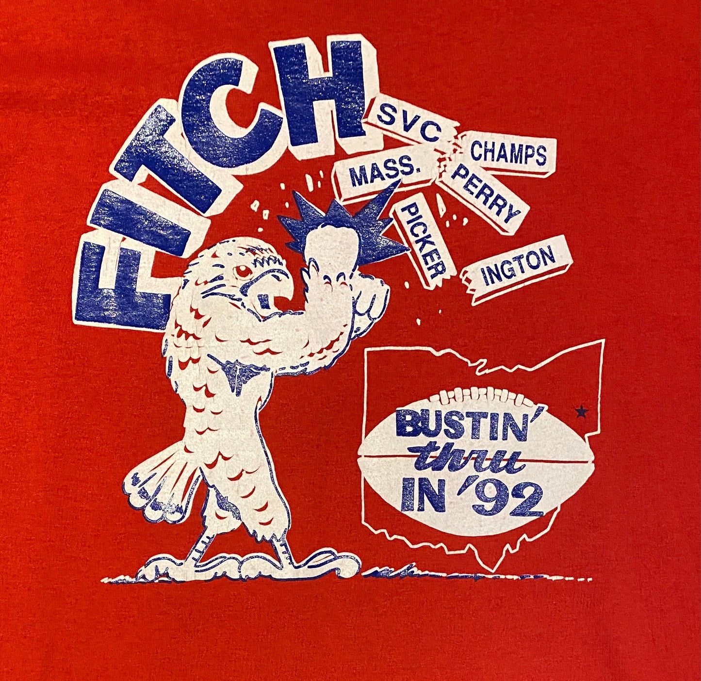 Austintown Fitch High School Bustin' Thru In 1992 Graphic Tee | Size Medium | Vintage 1990s Red T-Shirt | Made in USA |Free Shipping to USA|