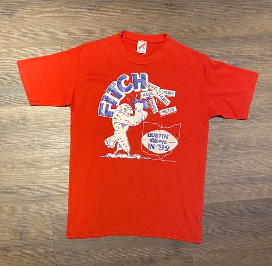 Austintown Fitch High School Bustin' Thru In 1992 Graphic Tee | Size Medium | Vintage 1990s Red T-Shirt | Made in USA |Free Shipping to USA|