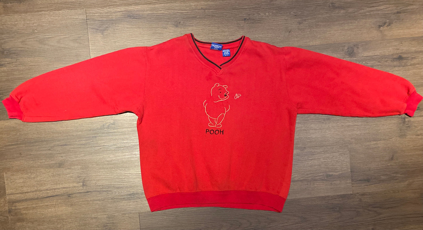 Winnie The Pooh Embroidered Graphic Crewneck | Size Large | Vintage 1990s Cartoon Red Sweater | Free Shipping to USA |