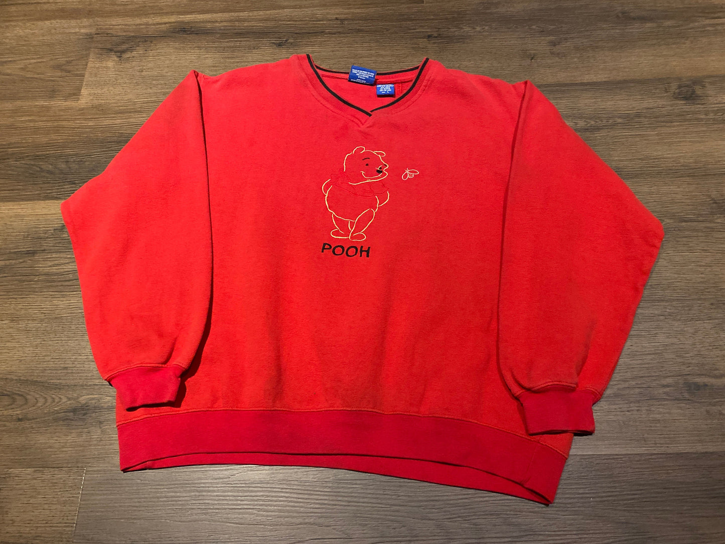 Winnie The Pooh Embroidered Graphic Crewneck | Size Large | Vintage 1990s Cartoon Red Sweater | Free Shipping to USA |