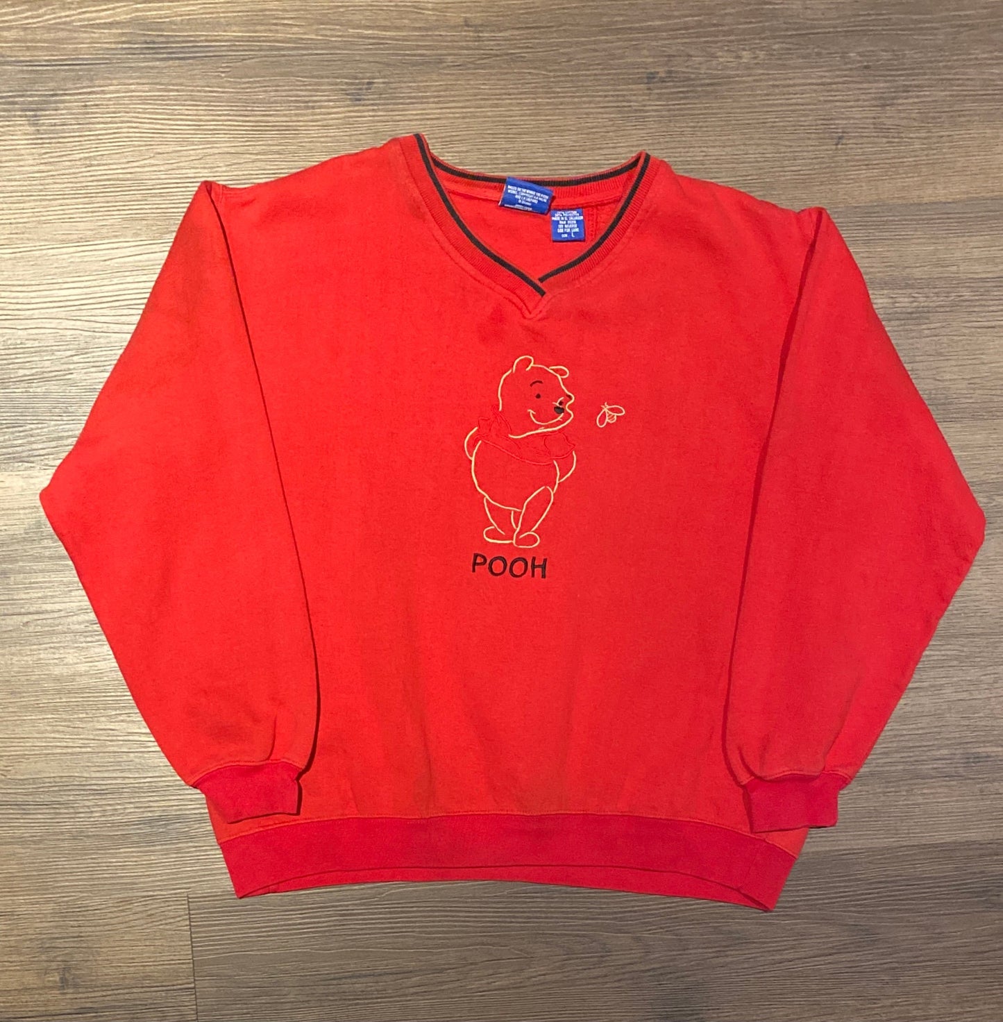 Winnie The Pooh Embroidered Graphic Crewneck | Size Large | Vintage 1990s Cartoon Red Sweater | Free Shipping to USA |