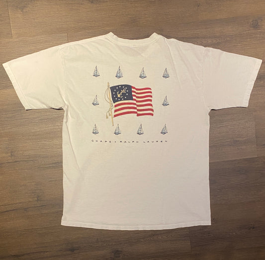 Chaps Ralph Lauren Sailing Graphic Tee | Size XL | Vintage 2000s Branded Promotional Polo White T-Shirt | Free Shipping to USA |