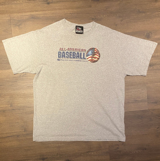 All-American Baseball Graphic Tee | Size XXL | Vintage 2000s Grey T-Shirt | Disney's Wide World of Sports Complex | Free Shipping to USA |